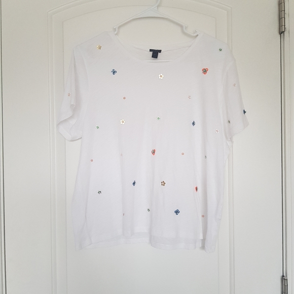 J. Crew Flower Decal Short Sleeve Top - Picture 2 of 7